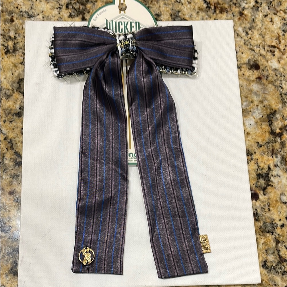 Striped Hair Bow with Gold Accents